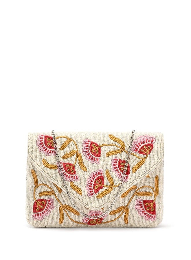 Anekaant Beaded Botanica Ivory Floral Embroidered Canvas Sling Bag | Perfect for Brunch & Day Outings - Image 1